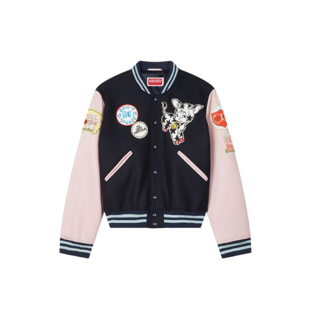 Kenzo Men Embroidered Wool Varsity Jacket With "Kenzo Badges."
